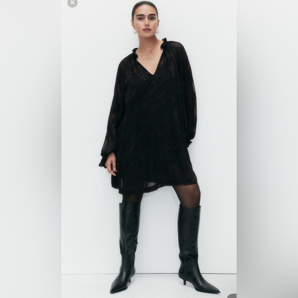 H&M Black JACQUARD-WEAVE DRESS NWT